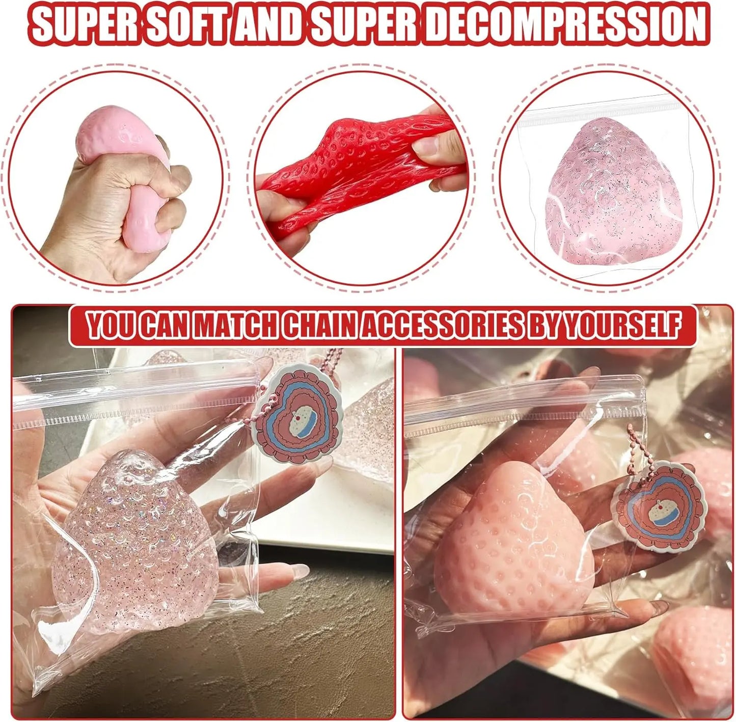 3Pcs Big Taba Squishies Strawberry, Cute Kawaii Fruit Squeeze Toy, Upgrade Fruit Squishies, Kawaii Sticky Stress Toy, Clear Fidget Toys, Valentines Gift for Kids, Teen Boys Girls Birthday Gift Ideas