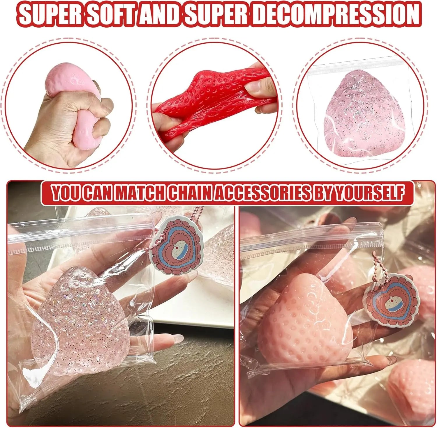 3Pcs Big Taba Squishies Strawberry, Cute Kawaii Fruit Squeeze Toy, Upgrade Fruit Squishies, Kawaii Sticky Stress Toy, Clear Fidget Toys, Valentines Gift for Kids, Teen Boys Girls Birthday Gift Ideas