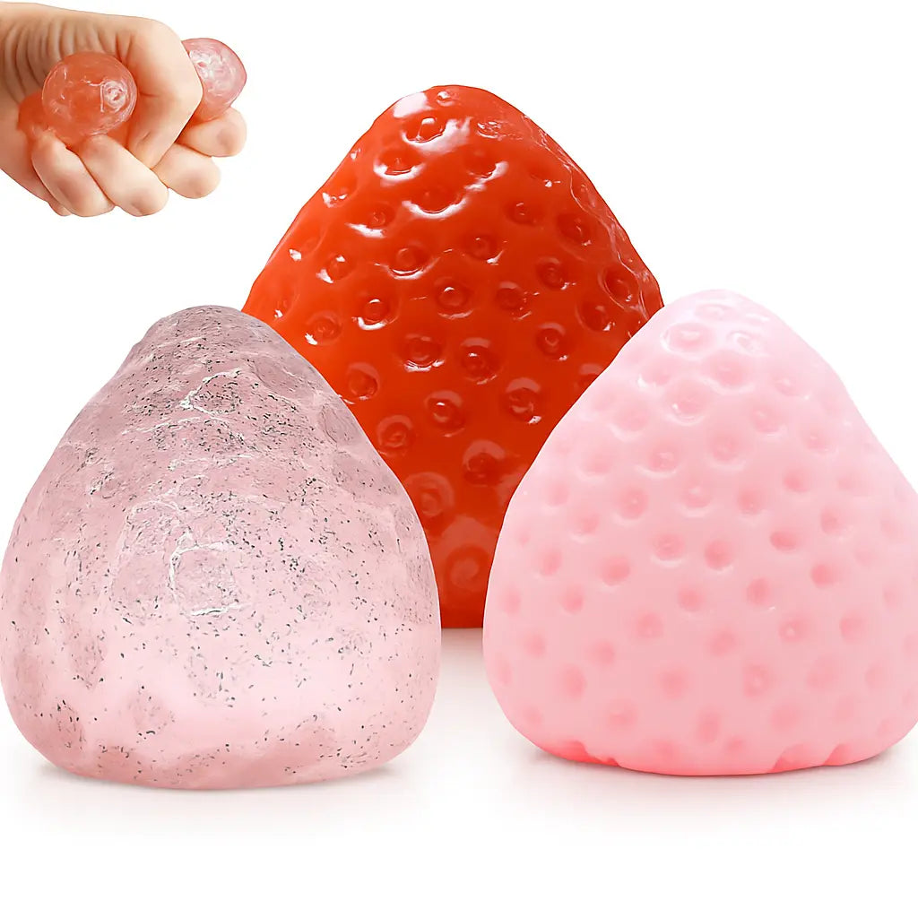 3Pcs Big Taba Squishies Strawberry, Cute Kawaii Fruit Squeeze Toy, Upgrade Fruit Squishies, Kawaii Sticky Stress Toy, Clear Fidget Toys, Valentines Gift for Kids, Teen Boys Girls Birthday Gift Ideas