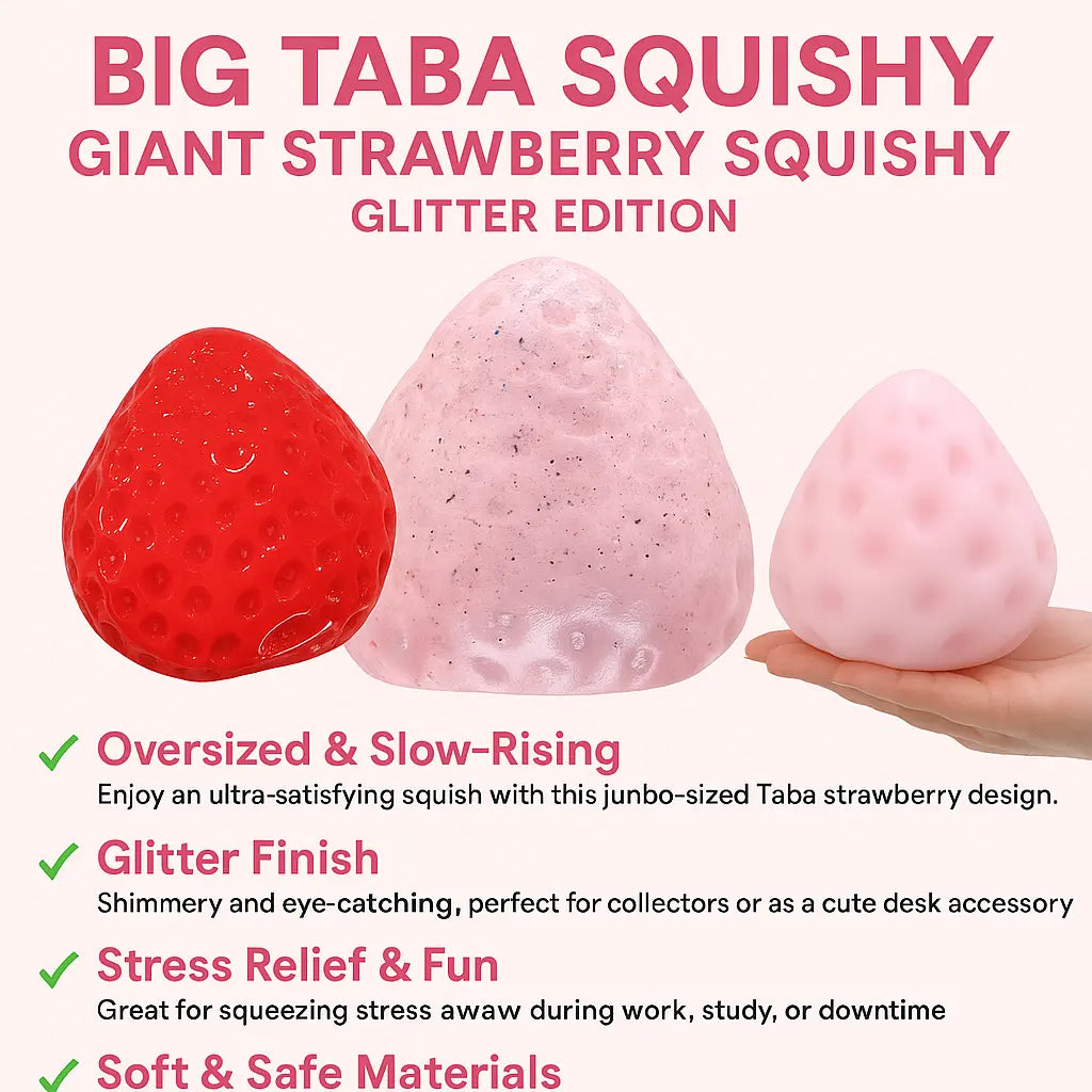 3Pcs Big Taba Squishies Strawberry, Cute Kawaii Fruit Squeeze Toy, Upgrade Fruit Squishies, Kawaii Sticky Stress Toy, Clear Fidget Toys, Valentines Gift for Kids, Teen Boys Girls Birthday Gift Ideas