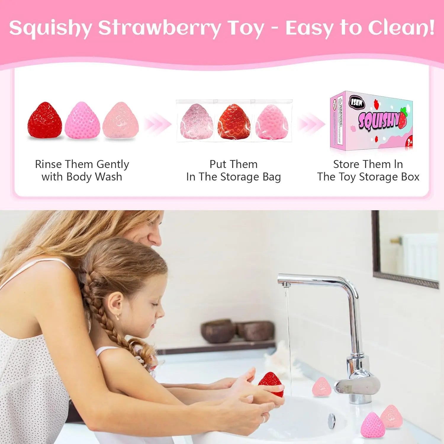 3Pcs Big Taba Squishies Strawberry, Cute Kawaii Fruit Squeeze Toy, Upgrade Fruit Squishies, Kawaii Sticky Stress Toy, Clear Fidget Toys, Valentines Gift for Kids, Teen Boys Girls Birthday Gift Ideas